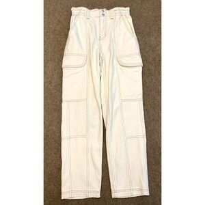 Pacsun Cargo Jeans Womens XS High Rise Wide Leg Bone White Utility Denim Pants